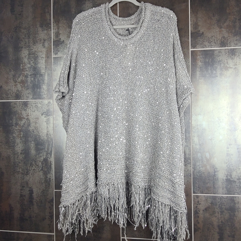 Everything In Love Gray Sequined Poncho Os